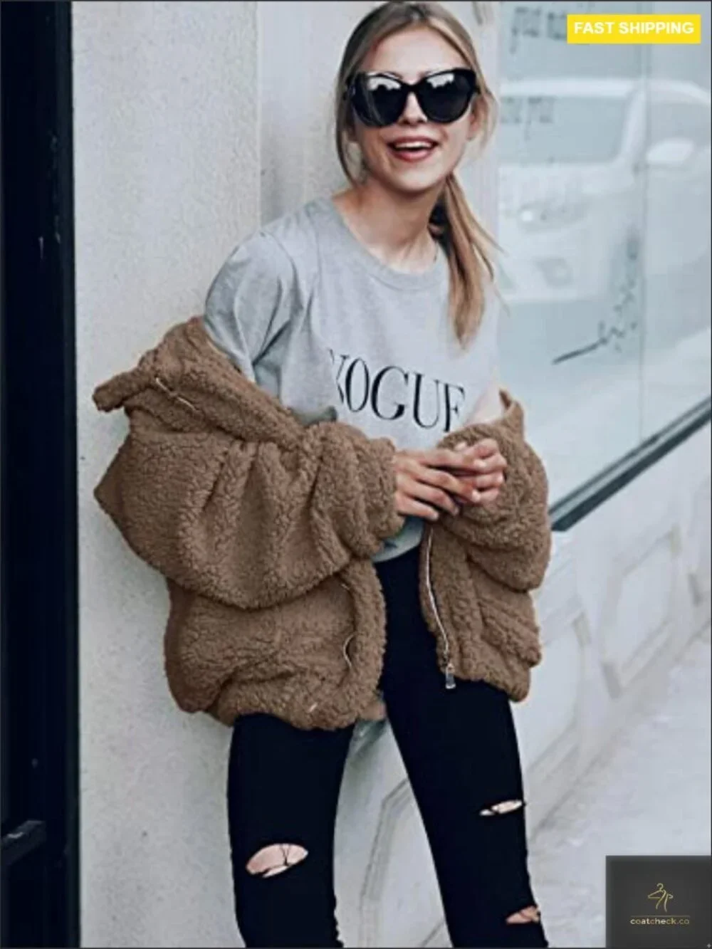 Oversized Sherpa Fleece Jacket Faux Fur Teddy Coat Winter Warm Trendy Y2K Chic
